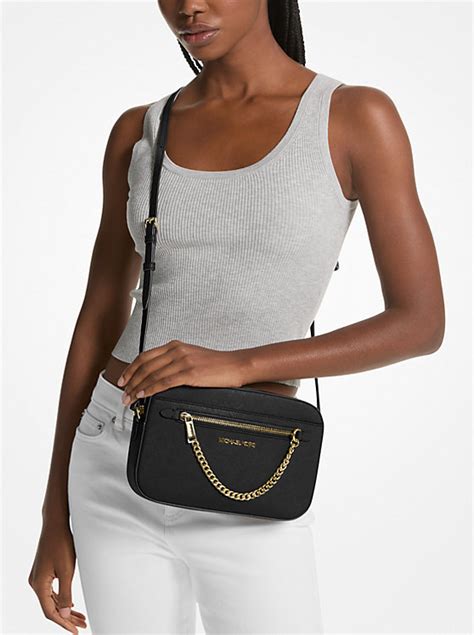 michael kors jet set large studded saffiano leather crossbody black|Michael Kors saffiano crossbody bag.